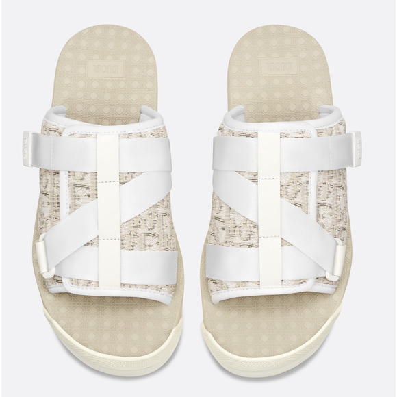 Dior Men Alpha Sandal White Beige Oblique Jacquard Logo Flat Slide Slip On 45 12 - Picture 7 of 12